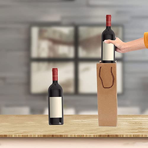 Kraft Paper Wine Gift Bags, Premium Wine Gift Bags with Handles, 20 Kraft Paper Wine Bags for Christmas, Wedding, Party (Brown)