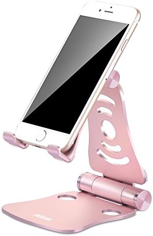 Cell Phone Stand Adjustable Foldable Aluminum Tablet Stand Versatile Portable 270 Degree Desktop iPhone Holder for iPhone iPad Samsung Tablet Macbook Android Smartphone (4-13 inch) (Rose Gold)