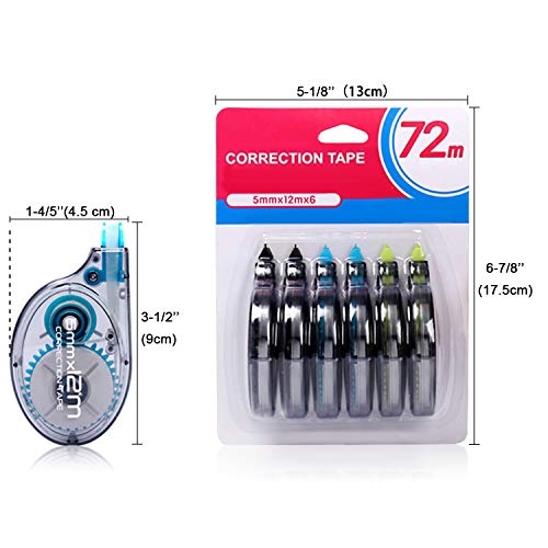 Lasten Correction Tape Set, Tear Resistant Office School White Corrective Tape (12pcsX13yds)