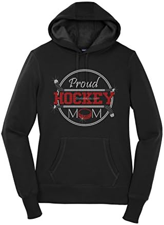 Personalize bling rhinestone ''Proud Hockey Mom'' Sport-Tek Ladies Pullover Hooded Sweatshirt.ndk2127
