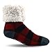 Pudus Lumberjack Red Cozy Winter Slipper Socks for Girls and Boys with Non-Slip Grippers and Faux Fur Sherpa Fleece - Toddler (Age 1-3) Fuzzy Socks