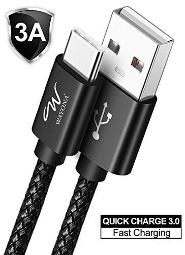 Wayona Nylon Usb Type C Cable ,3Ft ,2.8A Fast Charger Cord For Samsung Galaxy S9 S8 (Wc3Cb1, Black)-Pack Of 1