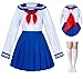 Japanese School Girls Sailor JK Uniform Bule Pleated Skirt Anime Cosplay Costumes with Socks Set(SSF31) L