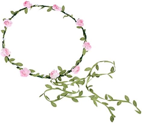 Cfrmall 2Pcs Fashion for Bohemian Style Wedding Bride Bridal Headdress Floral Flower Garland Headwear Headbands (Light pink)