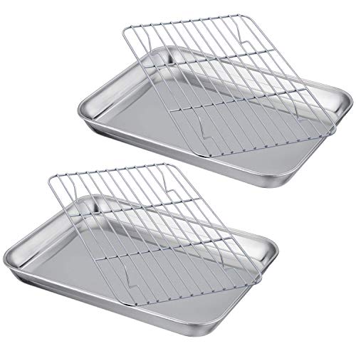 Coobbar Thickened Baking Sheet with Cooking Rack Set, Compact Stainless Steel Baking Pan and Cooling Rack, Heavy Duty Quality & Mirror Finish & Easy Clean & Dishwasher Safe (2 sets, 4 pieces) - Thumbnail 7