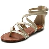 Ollio Women's Shoe Gladiator Strap Flat Zori Sandal
