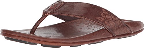 OLUKAI Men's Kulia Flip Flop, Dark Wood/Dark Wood, 10 M US