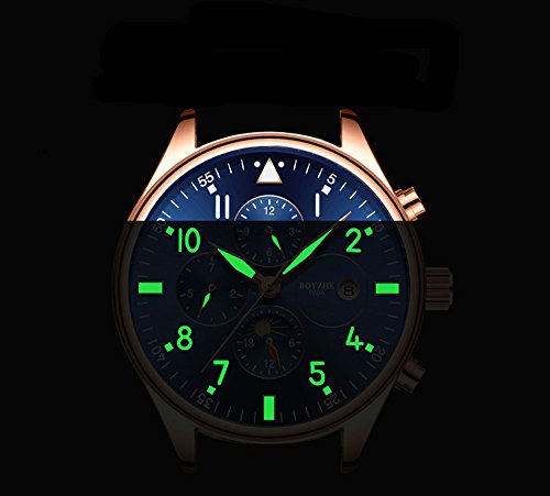 image for BOYZHE Men Automatic Mechanical Sports Watch Moon Phase Calendar Fashi