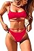 ESONLAR High Waist Bikini Swimwear for Women Cutout Strappy Bandage 2PCS Bathing Suit Outfit Red L