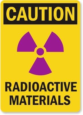 Caution: Radioactive Materials (with graphic), Adhesive Signs and Labels, 7" x 5"