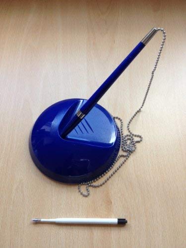 Blue Counter Pen Set Reception Pen Desk On Chain With Stand + Free Refill
