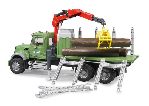 Bruder MACK Granite Timber Truck with Loading Crane and 3 Trunks