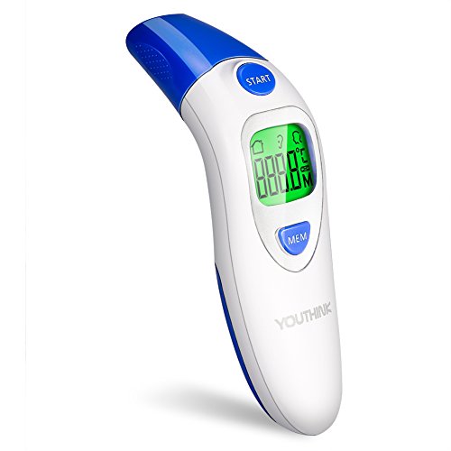 Ear and Forehead Thermometer, Infrared Digital Thermometer ℃/℉ with LCD Backlit Display, Fever Alarm, 20 Sets Reading Memory Recall, Hygienic Non-contact for Baby Adults Medical Use