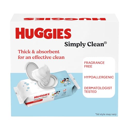 HUGGIES SIMPLY CLEAN UNSCENTED BABY DIAPER WIPES, 11 FLIP-TOP PACKS (704 WIPES TOTAL), PACKAGING MAY VARY