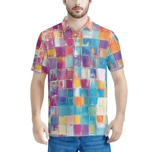 HUGS IDEA Colorful Grid Polo Shirts for Men