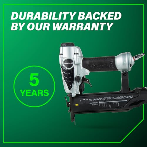 METABO HPT BRAD NAILER, PRO-PREFERRED LIGHTWEIGHT PNEUMATIC POWER NAILER FOR PRECISION TRIM WORK AND FURNITURE BUILDING, ADJUSTABLE DEPTH, 18 GAUGE, 5/8″ UP TO 2″ BRAD NAILS, NT50AE2