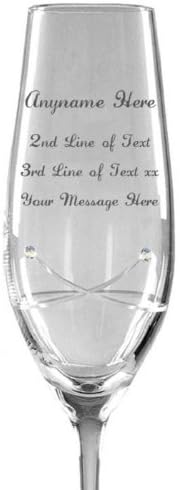 Personalised Engraved Glass - A Swarovski Crystal Champagne Flute Glass with Kiss Cut Design featuring 2 Crystals - Presented in a Satin Lined Gift Box for the 'Perfect Gift'.