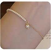 Gold Pearl Beaded Bracelets for Women Dainty Pearls Drop Link Chain Bracelet Adjustable Trendy Wedding Bridesmaid Birthday Pa