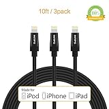 KINPS Apple MFi Certified Lightning to USB Cable 10ft/3m iPhone Charger Cord Super Long for iPhone Xs/XS Max/XR/X / 8/8 Plus / 7/7 Plus / 6S / 6S Plus, iPad Pro/Air/Mini (Black, 3 Pack)