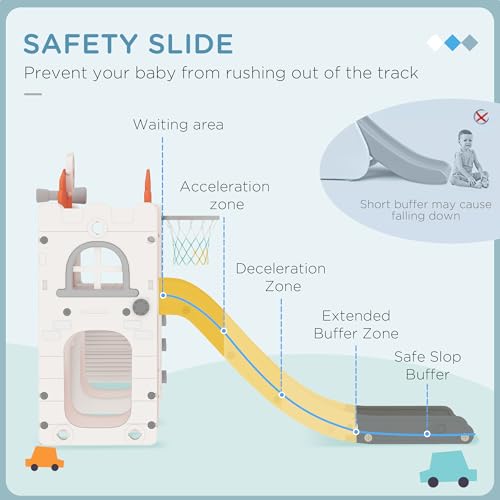 Qaba Toddler Slide, 9 in 1 Slide for Kids with Basketball Hoop, Climber, Telescope, Tunnel, Steering Wheel, Aisle, Storage Baskets, Indoor Slide Playset for 1-3 Years, Orange
