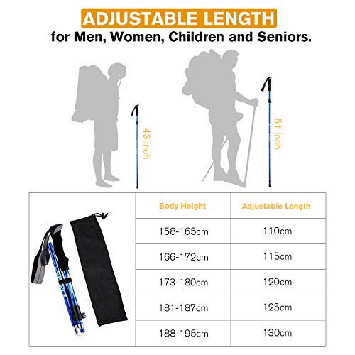 XYCING Trekking Poles Collapsible - 2 Pack Adjustable Auminum Alloy Hiking Poles, Foldable Lightweight Hike Walking Sticks for Hiking Camping (Blue) - Thumbnail 6