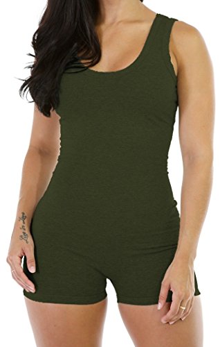 Women Lightweight Short Bodysuit Active Hiking Army Green Romper Jumpsuit L