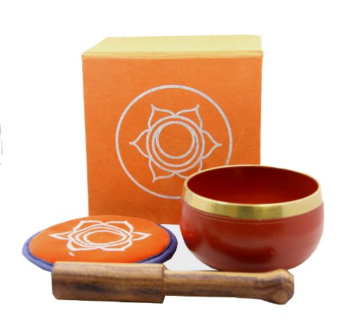 DharmaObjects Tibetan Palm Size Sacral Chakra Premium Singing Bowl Gift Set