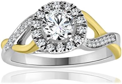 3/8 Carats Diamond Halo Engagement Ring 14K White and yellow Gold