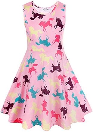 JK Girls Unicorn Dresses Complete Unicorn Pattern Maxi Dress,Hoodie,Hair Ties for Kids 3-13 Years