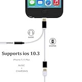 [Upgraded] 2 in 1 Lightning Audio Charge Adapter, for iPhone 7/7 Plus [iOS 10.3 and Above Compatible] Lightning to 3.5mm Aux Headphone Jack Audio & Charger [No Phone Call & Music Control] by Ombrace