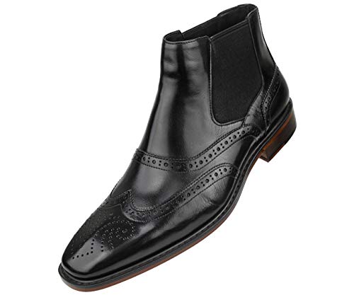 Asher Green Mens Genuine Double Gore Leather Oxford Wingtip Dress Boot, Comfortable Stylish Easy Slip On
