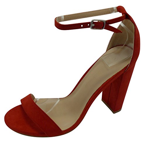 Cambridge Select Women's Open Toe Single Band Buckle Ankle Strappy Chunky Wrapped Block Heel Sandal (7 B(M) US, Red IMSU)