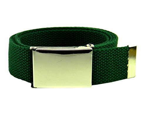 Boys School Uniform Silver Belt Buckle with Canvas Web Belt Small Hunter Green