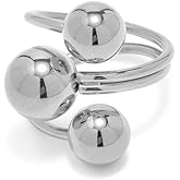 OIDIMS Minimalist Ball Statement Ring for Women Men Gold Plated Stainless Steel Layered 3 Round Balls Open Wrap Finger Rings Comfort Fit Geometric Unique Christmas Birthday Party Jewelry Gift Size 8