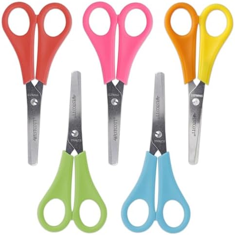 Kinderschere 30 Stück in Displaybox | Schere mit integrierter 5 cm Skala | Bastelschere 13 cm (5") ideal für Kinderhände | Sicherheit durch abgerundete Spitze | E-2150S