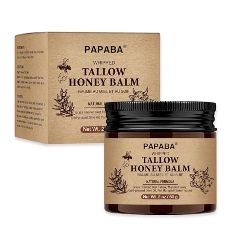 Bálsamo de miel de sebo batido con sebo de res alimentado con pasto, miel de Manuka, aceite de oliva Beef Tallow Honey Balm for Skin 2 oz