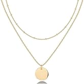JELLYSEE Gold Necklaces for Women - 14K Gold Plated Layering Necklaces Trendy Circle Paperclip Chain Pendant Choker Necklace, Simple Diamond Cross Bow Jewelry Set Gifts for Women