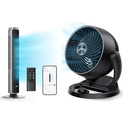 Dreo Tower Fan Smart Voice Control 25 DB Quiet Bladeless Fan Works with Alexa Google App Remote Oscillating 12H Timer Floor Fan with 12 Inch 70ft Powerful Airflow 28db Quiet Table Air Circulator Fan