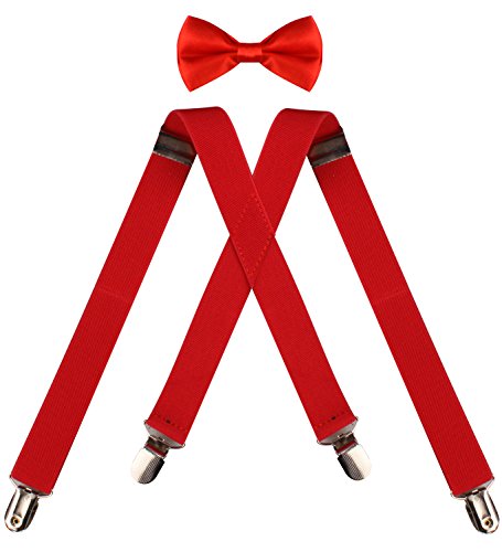 ORSKY kids adjustable red bow tie toddler red suspenders and bowtie set Red