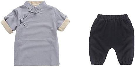 FangNer Kids Boys Tang Suit Chinese Costumes Kung Fu Short Sleeves T-shirts 3-8 Year Old Baby