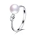 DIAMOVI Deluxe Jewelry Set For Women 100% Natural Freshwater Pearl Necklace, Earrings & Ring – 925 Sterling Silver W/Unique Design – 45 Cm Chain W/ 8-9 MM Pearl – Available in (White)