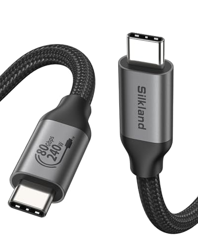 SilklandCable USB4 80Gbps para Thunderbolt 5 [Certificado USB-IF] - Ancho de Banda 120Gbps para 16K/Doble 8K, Carga 240W, 1m Compatible con Thunderbolt 4, MacBook M4 Pro, iPhone 17/16, SSD