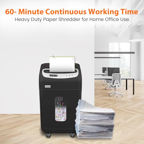 VidaTeco Cross Cut Paper Shredder Heavy Duty, 20-Sheet 60 Mins Running Shreds Paper/Card/Staple/Clip Paper Shredder for Home Office Use, P-4 AUTO Jam Proof(ETL) 30L Pullout Bin and 4 Casters