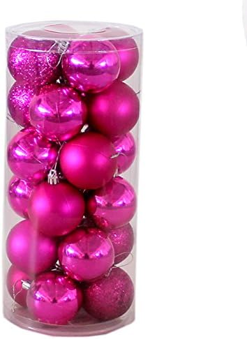 24pcs Shiny Christmas Balls Ornaments Sets Christmas Decor Ornaments Christmas Hanging Christmas Balls (Rose red)