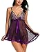 Avidlove Women Plus Size Lingerie Lace Babydoll Mesh Chemise Strap Sleepwear Nightgown Purple 3XL