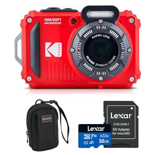 Kodak PIXPRO WPZ2 16MP Full HD Waterproof Rugged Digital Camera, Red, Bundle with 32GB Memory Card and Camera Bag