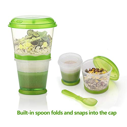 Cereal On the Go Cups Travel-To-Go-Food-Containers Storage with Spoon Breakfast Drink-Cups-Portable (Green)