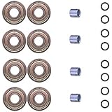 Adventure World 608ZZ ABEC-7 Skate Wheel Bearings, Spacers and Washers Kit (Skateboard and Inline Skate) (4 Wheel Pack (8 Bearings, 8 washers, 4 spacers))