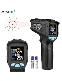 Termómetro por infrarrojos con pistola de temperatura MESTEK Termómetro digital láser sin contacto con pantalla LCD de color   58°F~1472°F( 58.0 °F~1,472.0 °F) ajustable, alarma de humedad, ajuste max Hold interior al aire libre hogar