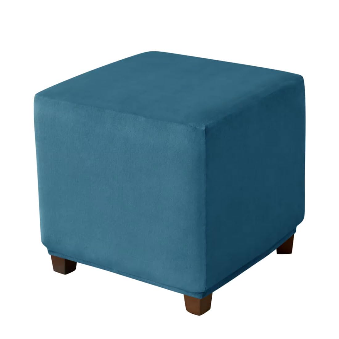 Photo 1 of Daunkang Ottoman Cover Square Velvet Ottoman Covers Protector for Footrest Foot Stool Furniture Stretch Comfortable with Elastic Bottom Small Blue